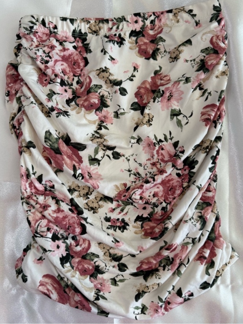 Floral Ruched Tube Top - Pink Rose Print